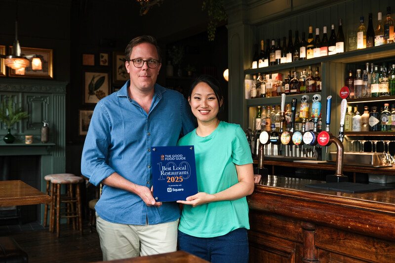 James Harris and Nicole Yeoh, owners of Lucky Lychee, Winchester, Hampshire. Best Local Restaurant South East and overall winner in 2025 in The Good Food Guide.